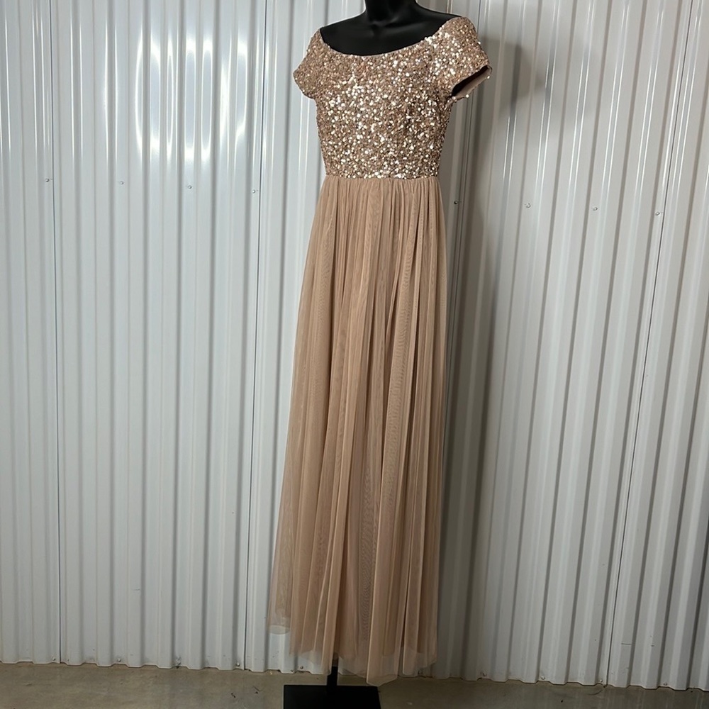 Maya Sequins & Beaded Off shoulder Maxi. Preowned